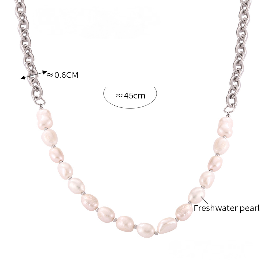 Stainless Steel Natural Stone Freshwater Pearl Beaded Necklace
