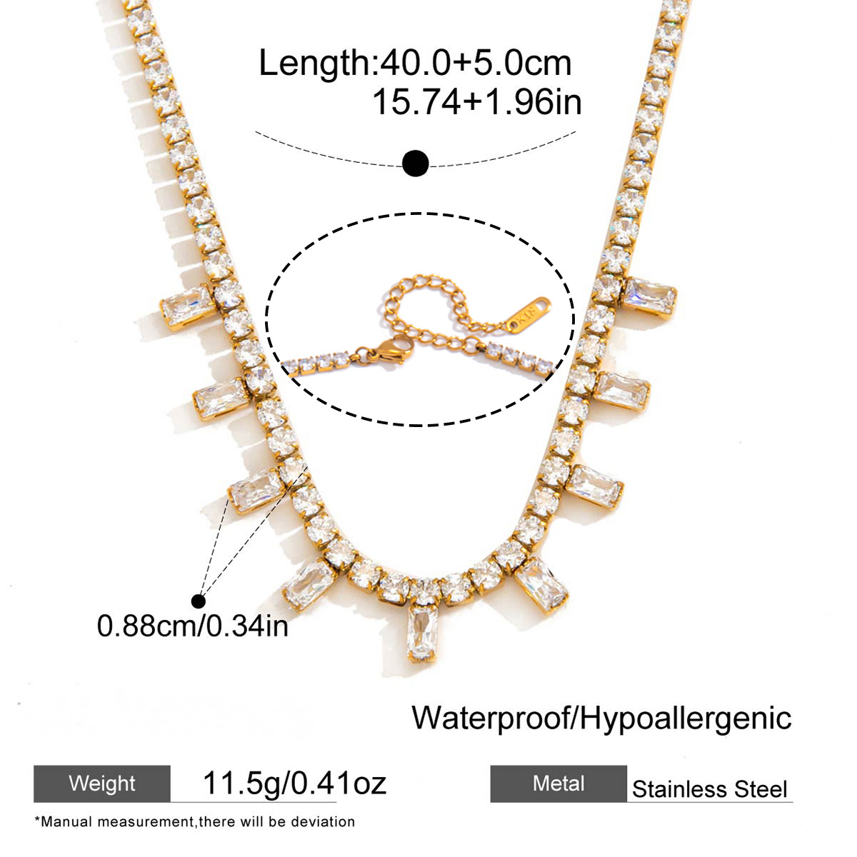 Stainless Steel White Cubic Zirconia Egg-shaped Pendant Necklace