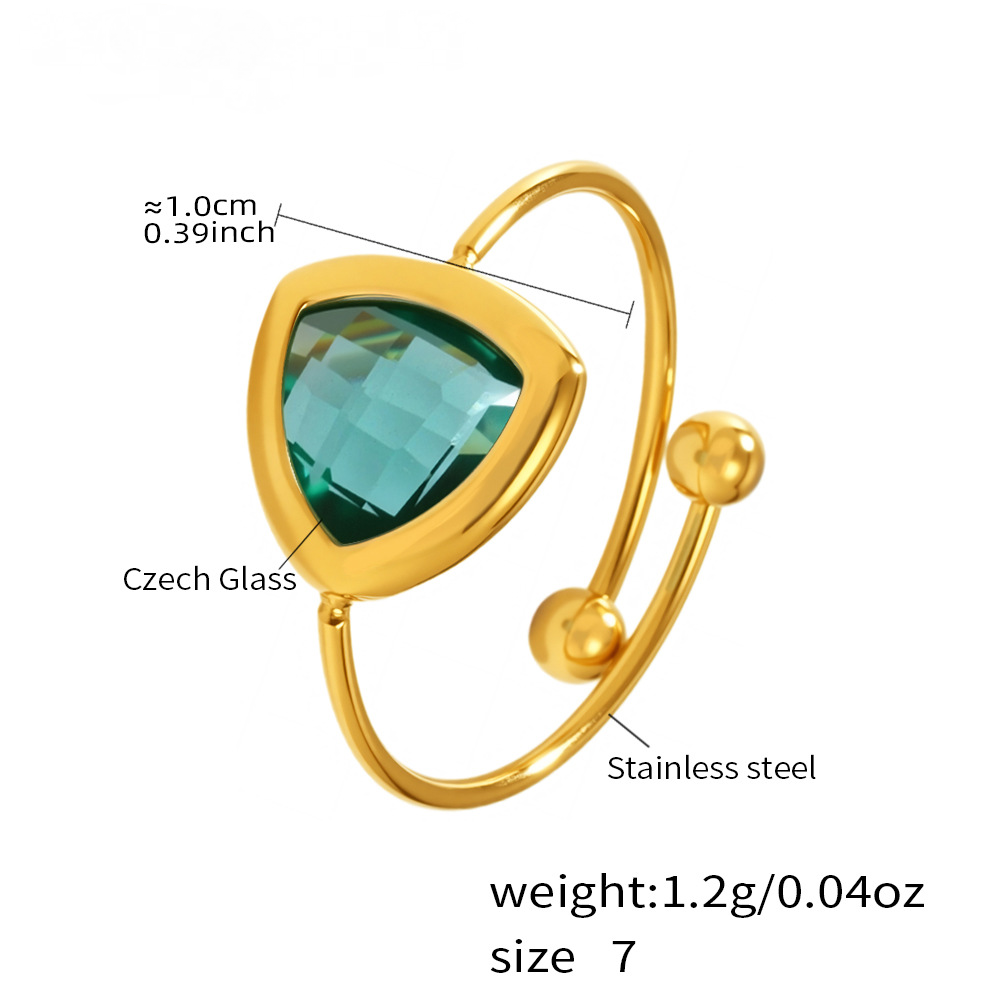 18K Gold PVD Triangular Czech Glass Steel Ball Ring