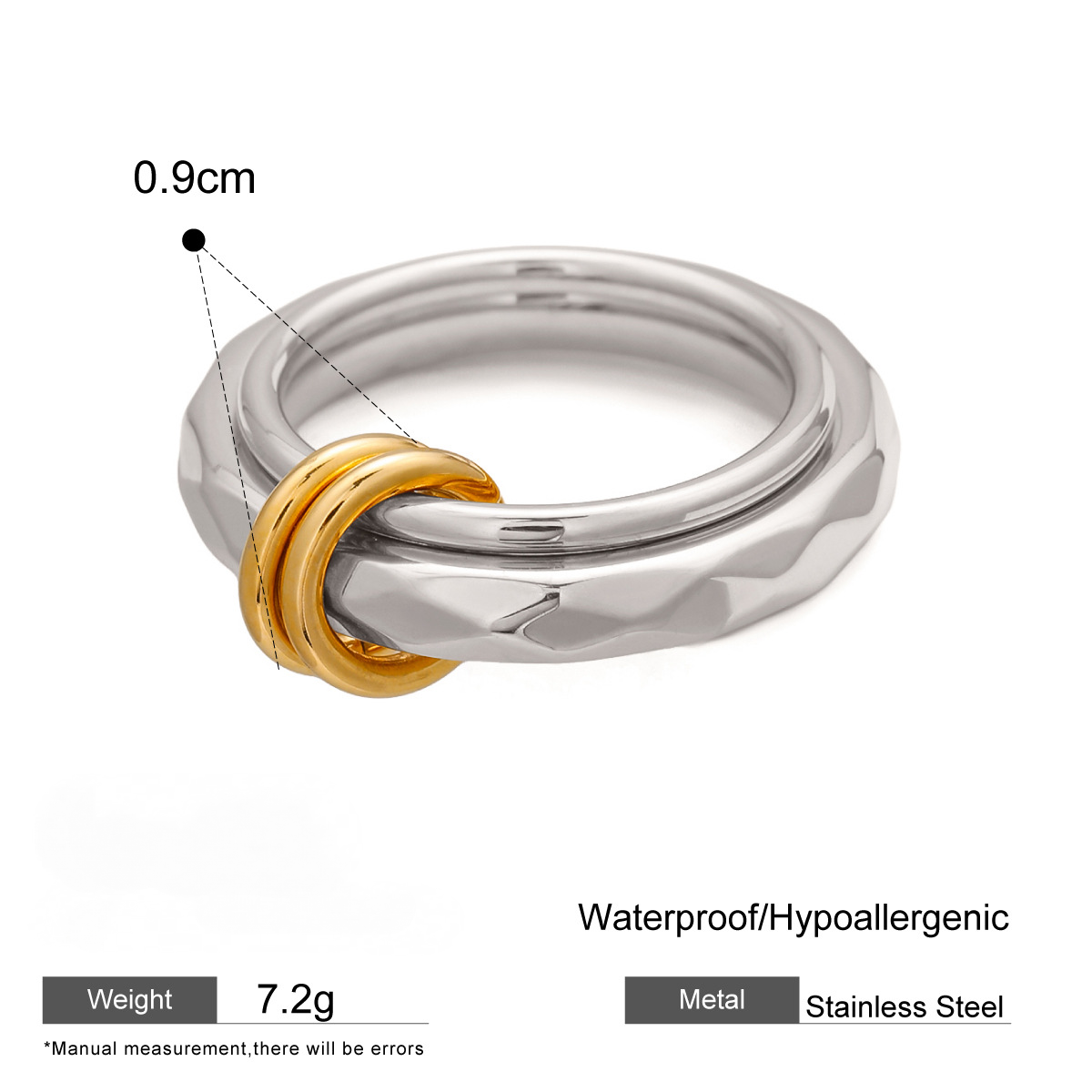 Stainless Steel Two-Tone Gold and Steel Ring Combination