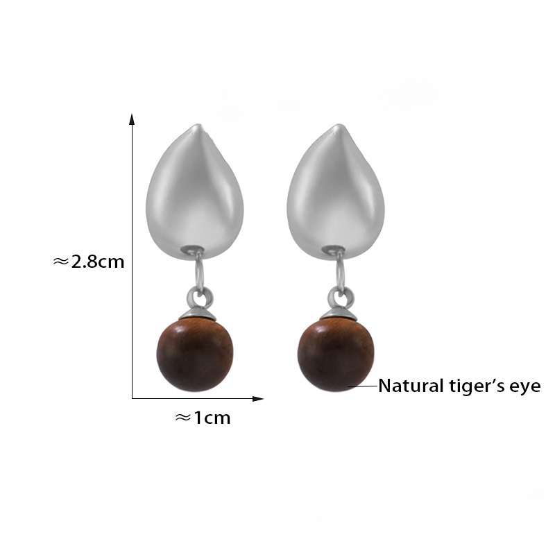 Stainless Steel Tiger Eye Stone Drop Earrings