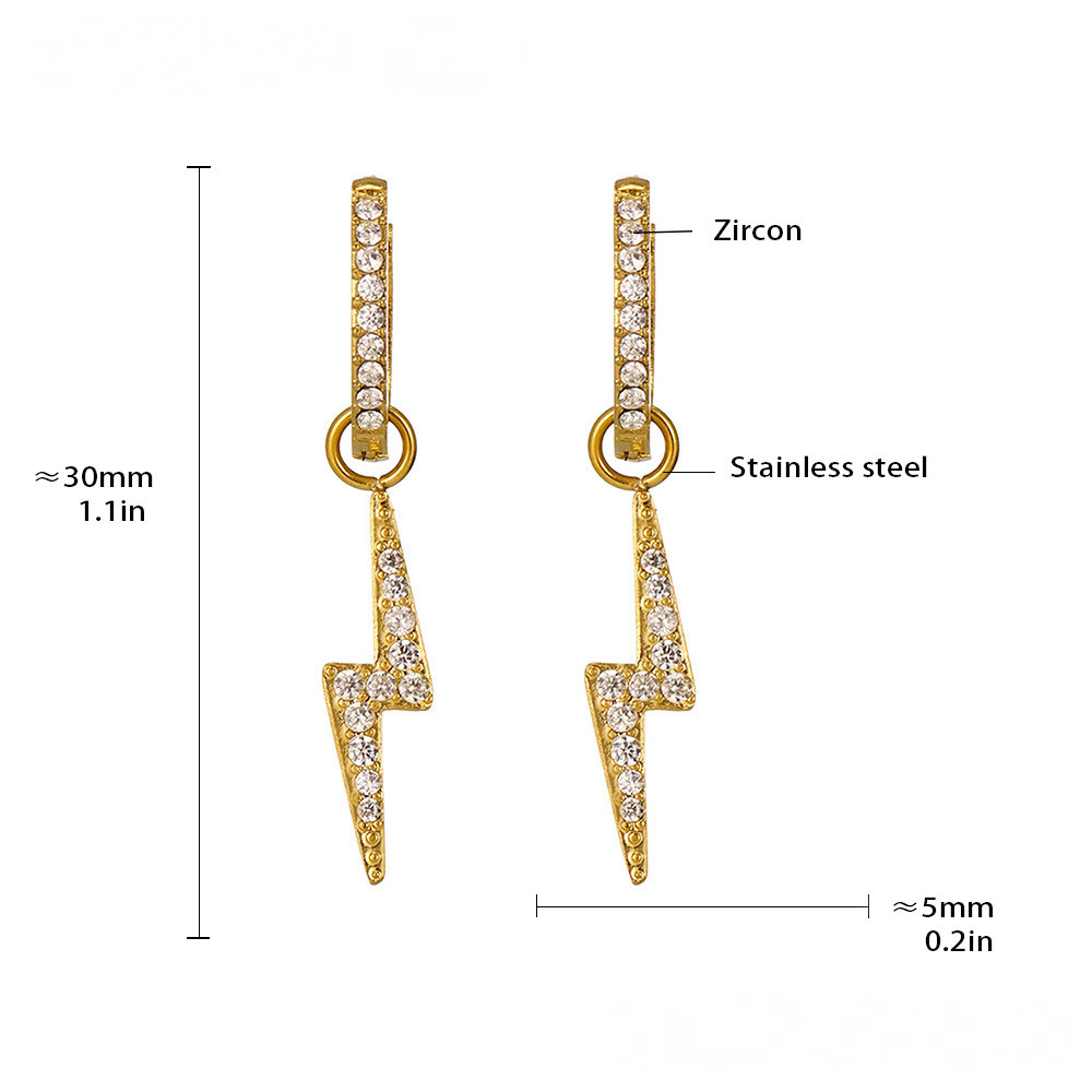 Stainless Steel Butterfly Lightning Geometric Inlay CZ Drop Earrings