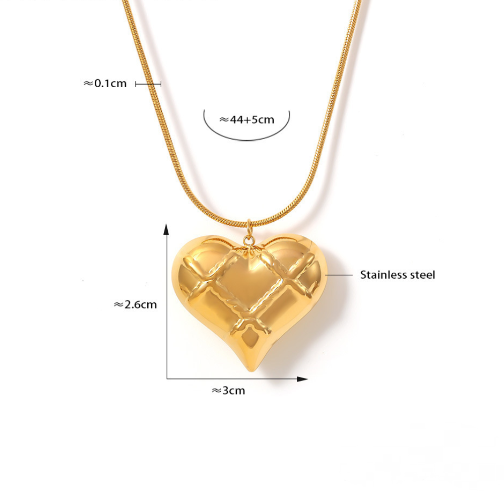 Stainless Steel Check Heart Pendant Stackable Necklace