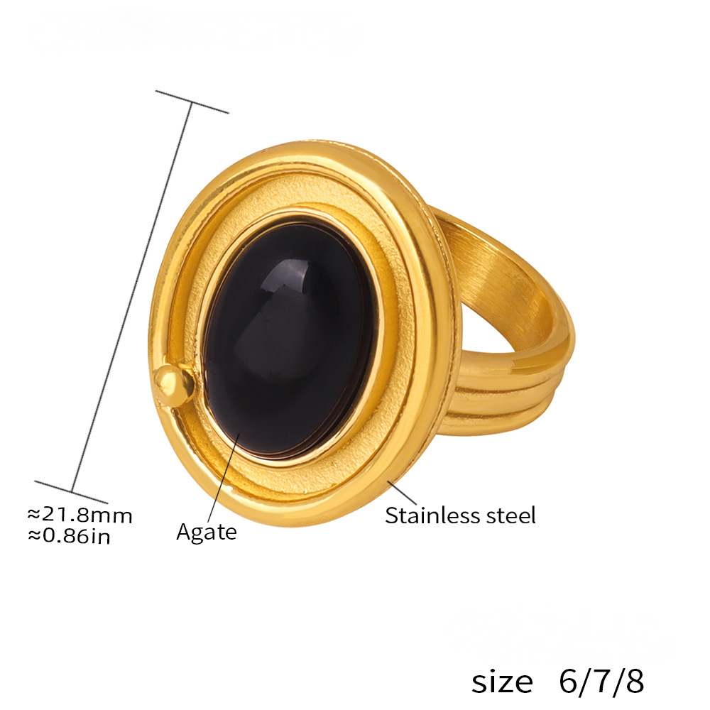 Natural Black Agate Earrings Necklace Ring Jewelry Suit