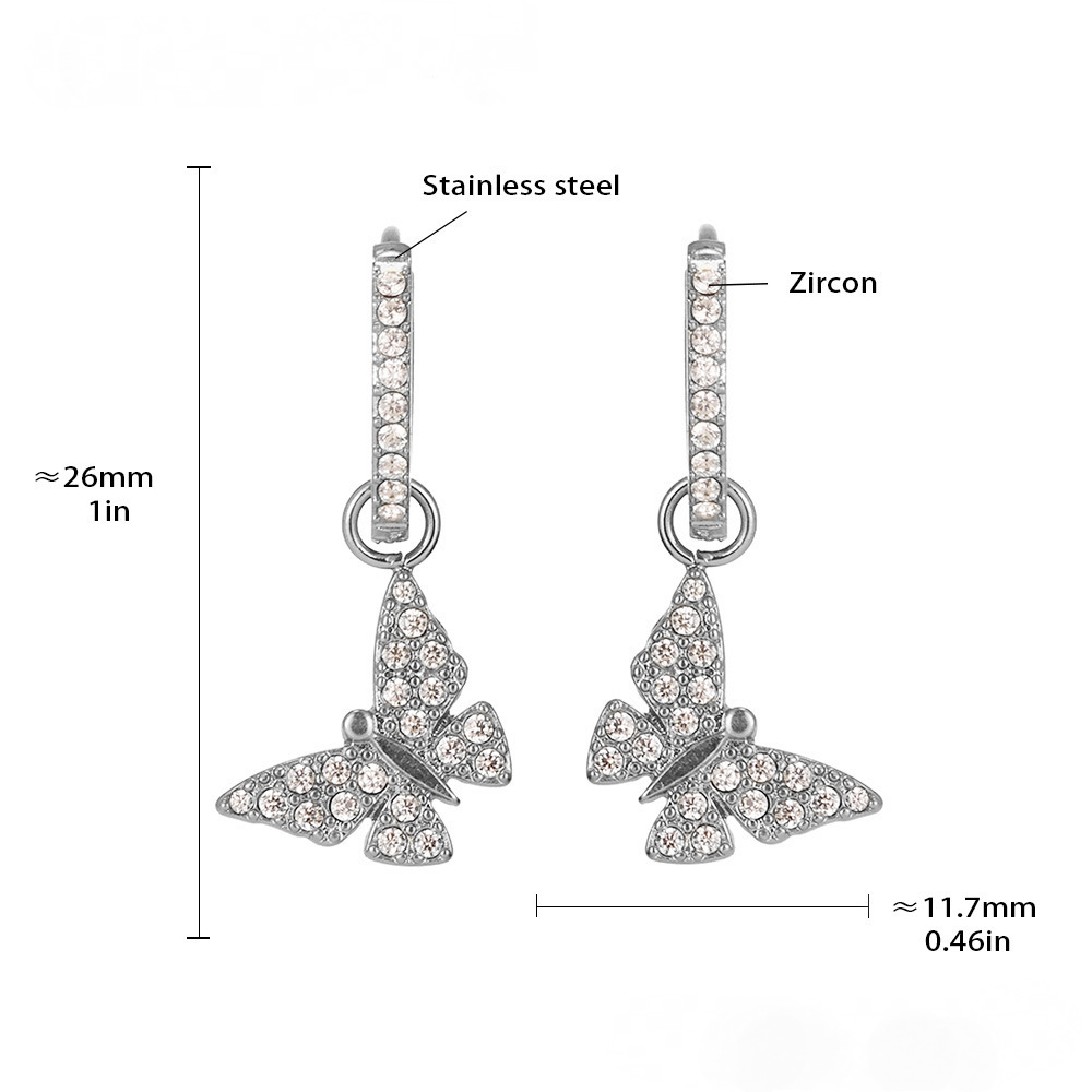 Stainless Steel Butterfly Lightning Geometric Inlay CZ Drop Earrings