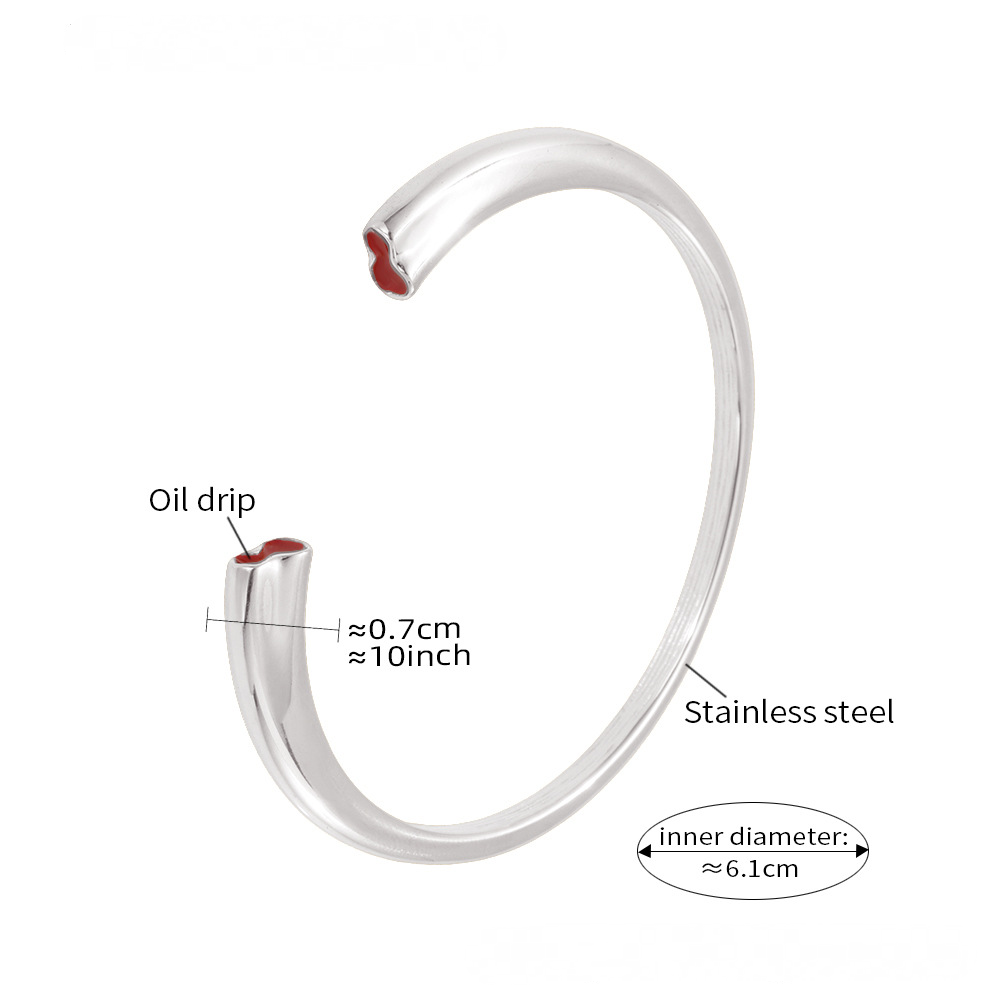 Stainless Steel Polished Gourd Red Oil Drop Cuff Bracelet