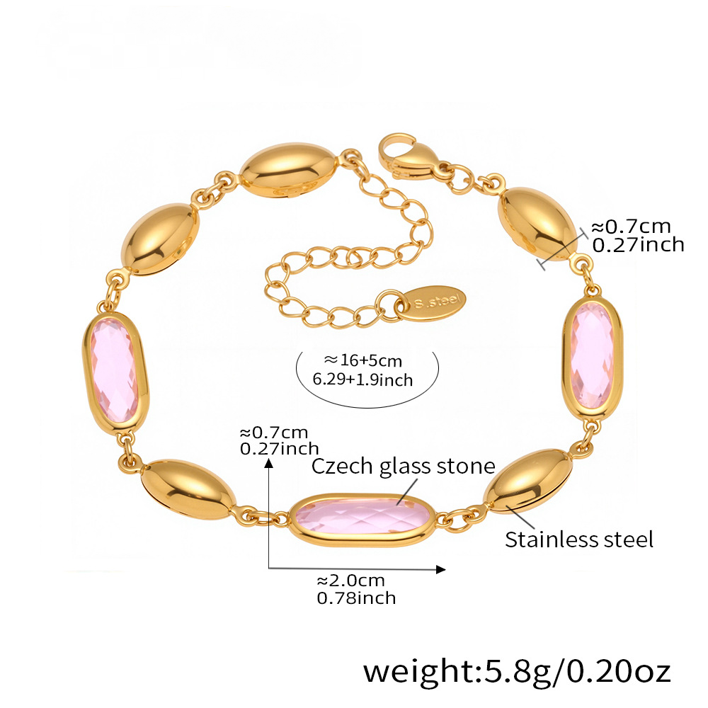 Stainless Steel Oval Cut Czech Glass Stone Bracelet