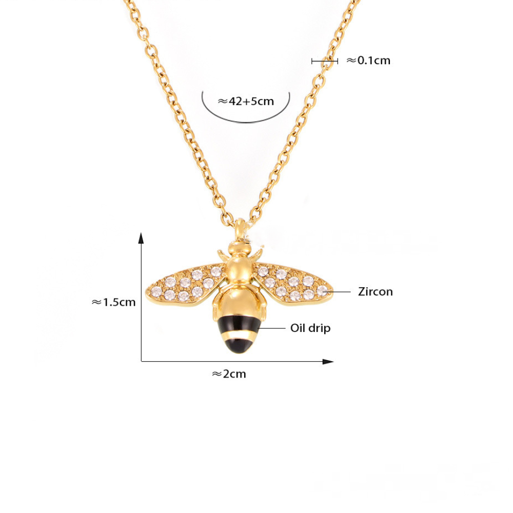 Bee Inlay Cubic Zirconia Necklace Bracelet Earrings Ring Jewelry Suit