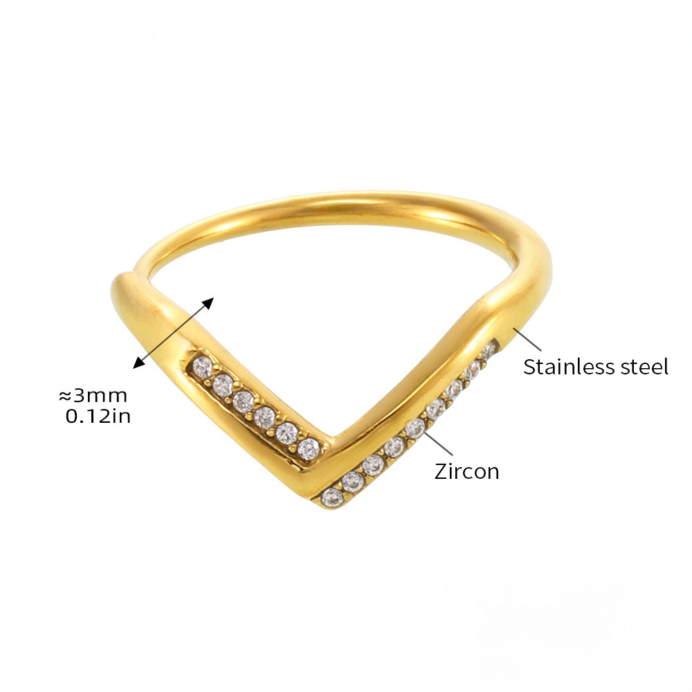 Bague ajustable en acier inoxydable avec zircone cubique en forme de V