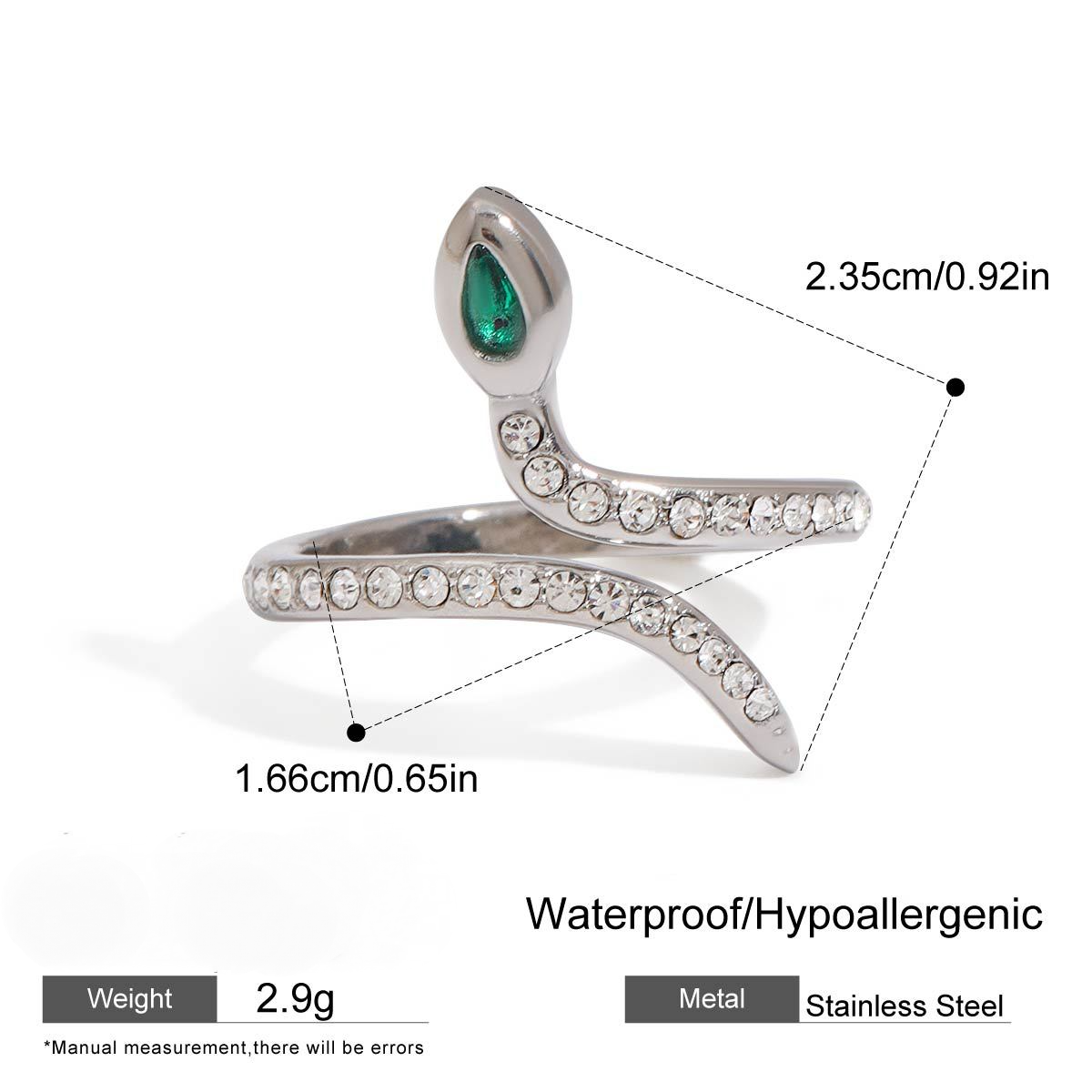 Stainless Steel Cubic Zirconia Spirit Snake Ring Combination