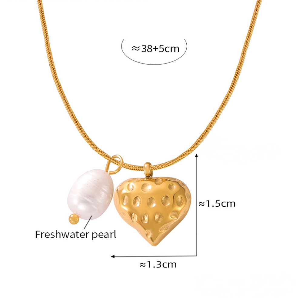 Freshwater Pearl Textured Heart Pendant Necklace Earrings Jewelry Suit