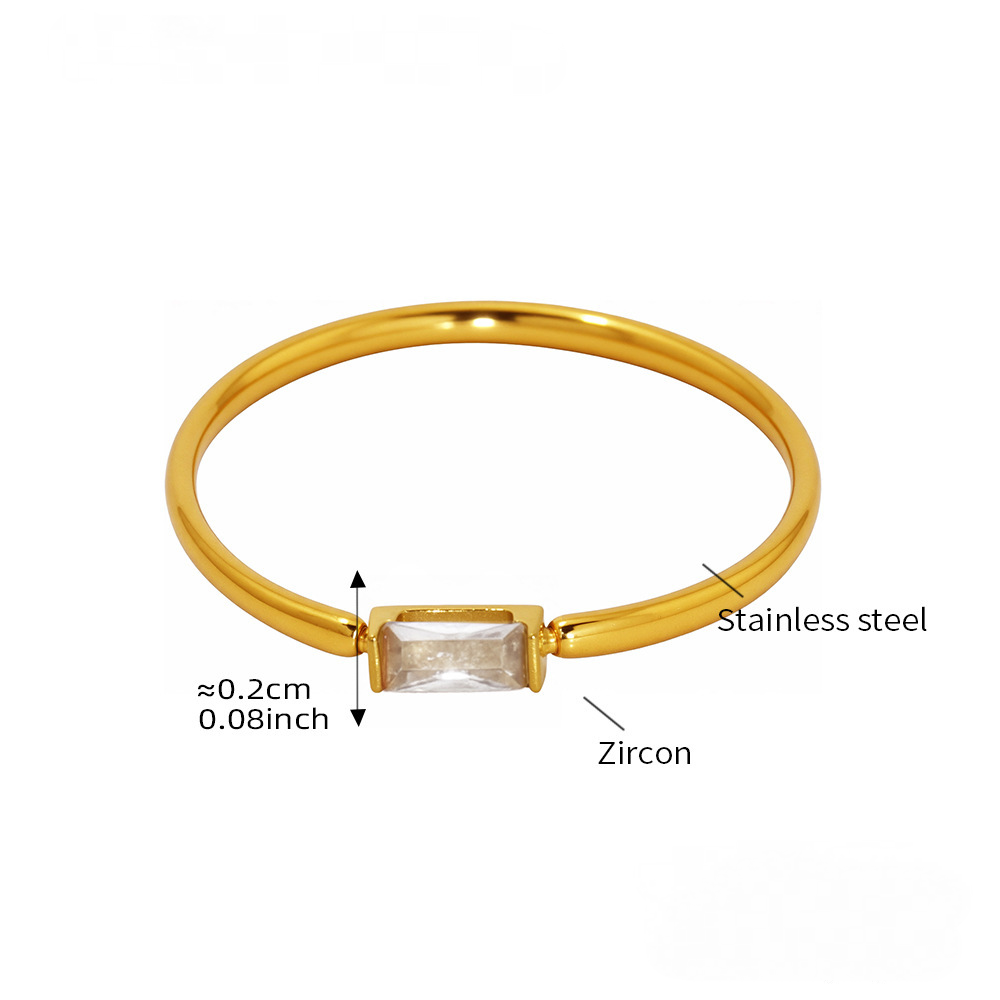 Stainless Steel Rectangular Cubic Zirconia Thin Circle Ring