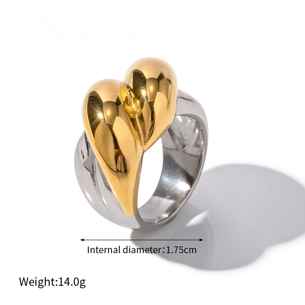 Stainless Steel Exaggerated Two-Tone Gold and Steel Ring