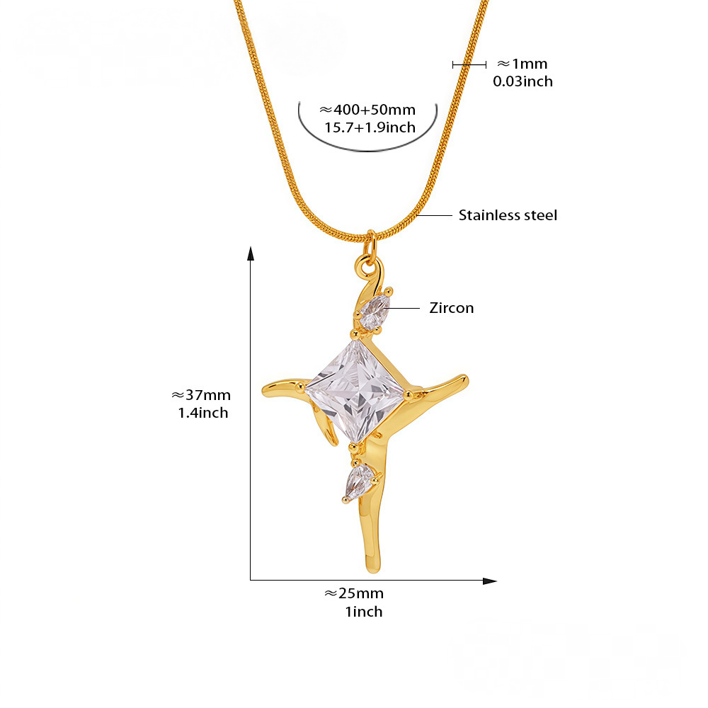 Stainless Steel 18K Gold PVD Cross Inlay Cubic Zirconia Necklace