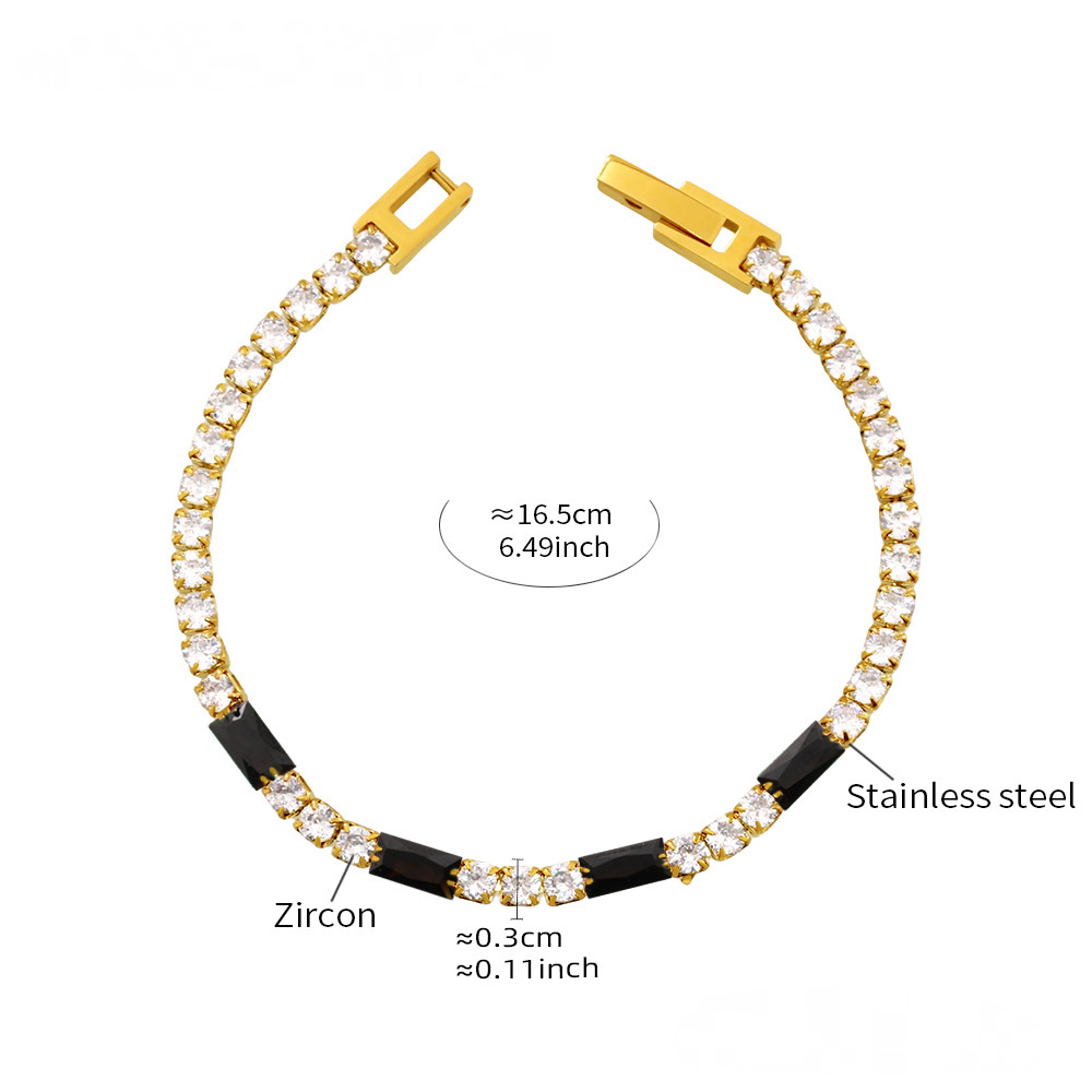Square Multicolor Cubic Zirconia Stainless Steel Bracelet