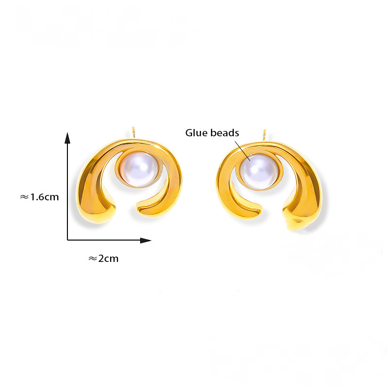 Stainless Steel C-shaped Inlay Imitation Pearls Stud Earrings