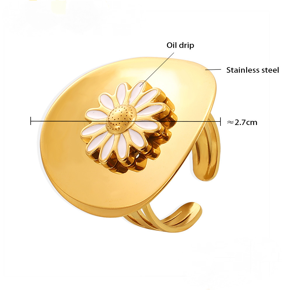Stainless Steel Daisy Oil Drop Round Ring