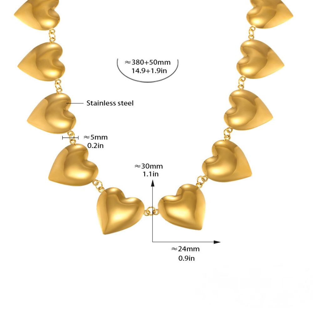 Stainless Steel Heart Splicing Chain Necklace Bracelet Jewelry Suit