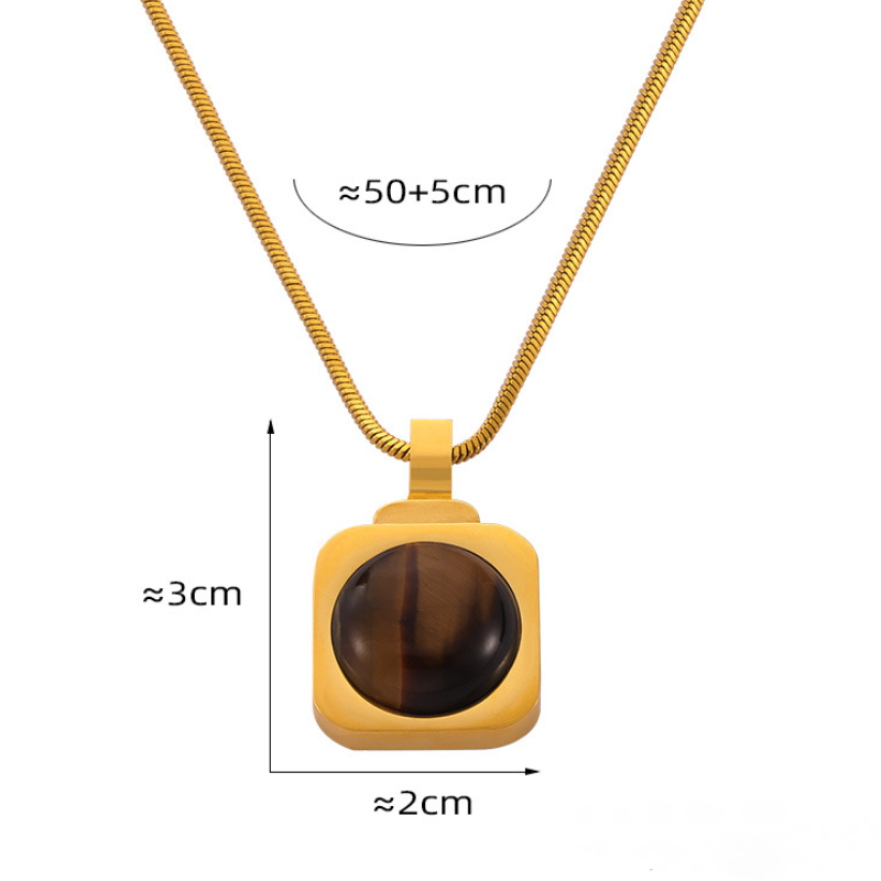 Square Inlay Tiger Eye Stone Pendant Necklace Water Drop Shaped Earrings Jewelry Suit