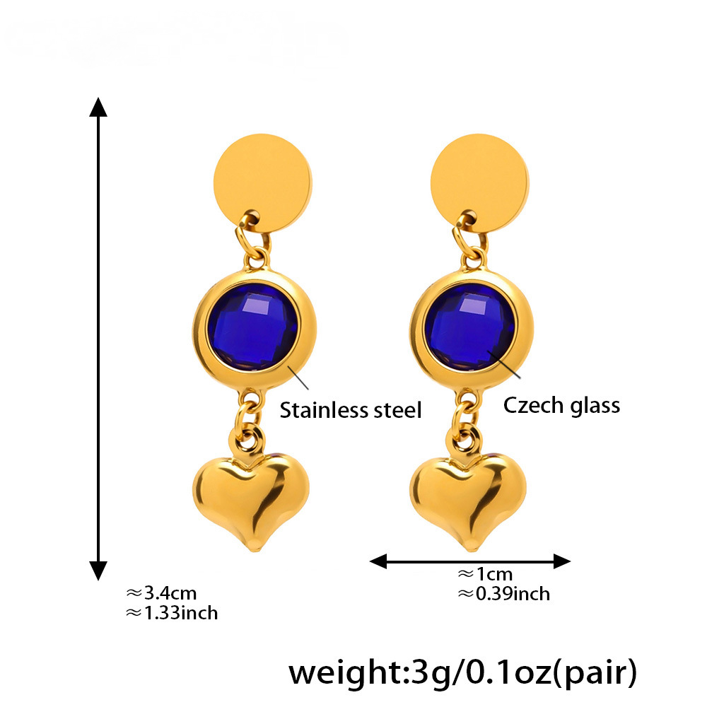 Stainless Steel Czech Glass Heart Tassel Earrings
