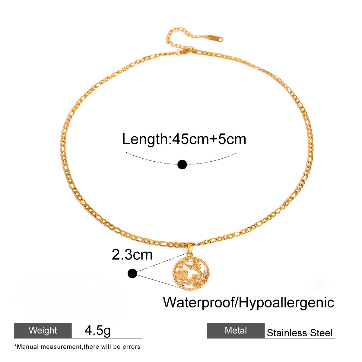 Stainless Steel Ocean Series Pendant Figaro Chain Necklace