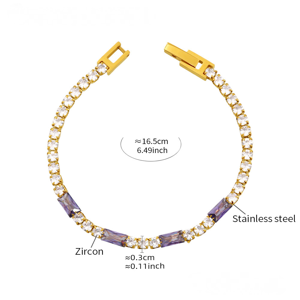Square Multicolor Cubic Zirconia Stainless Steel Bracelet