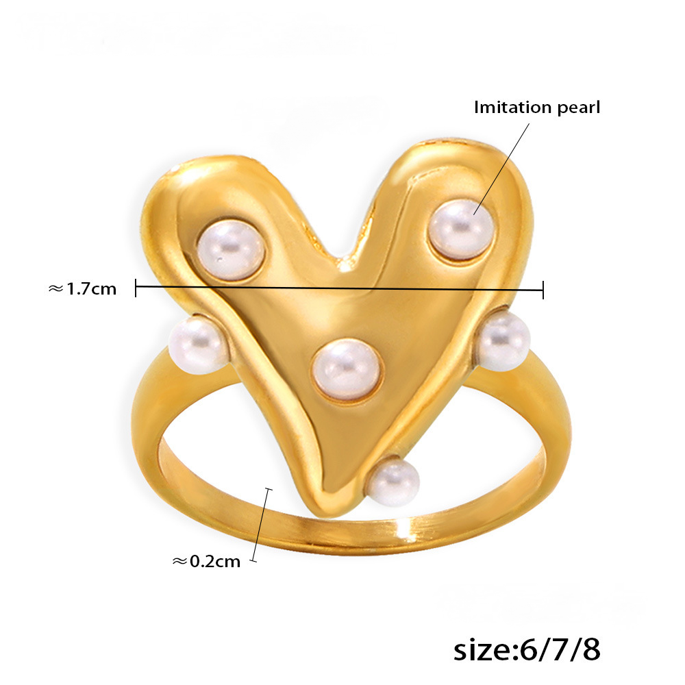 Heart Inlay Imitation Pearl Necklace Bracelet Earrings Ring Jewelry Suit