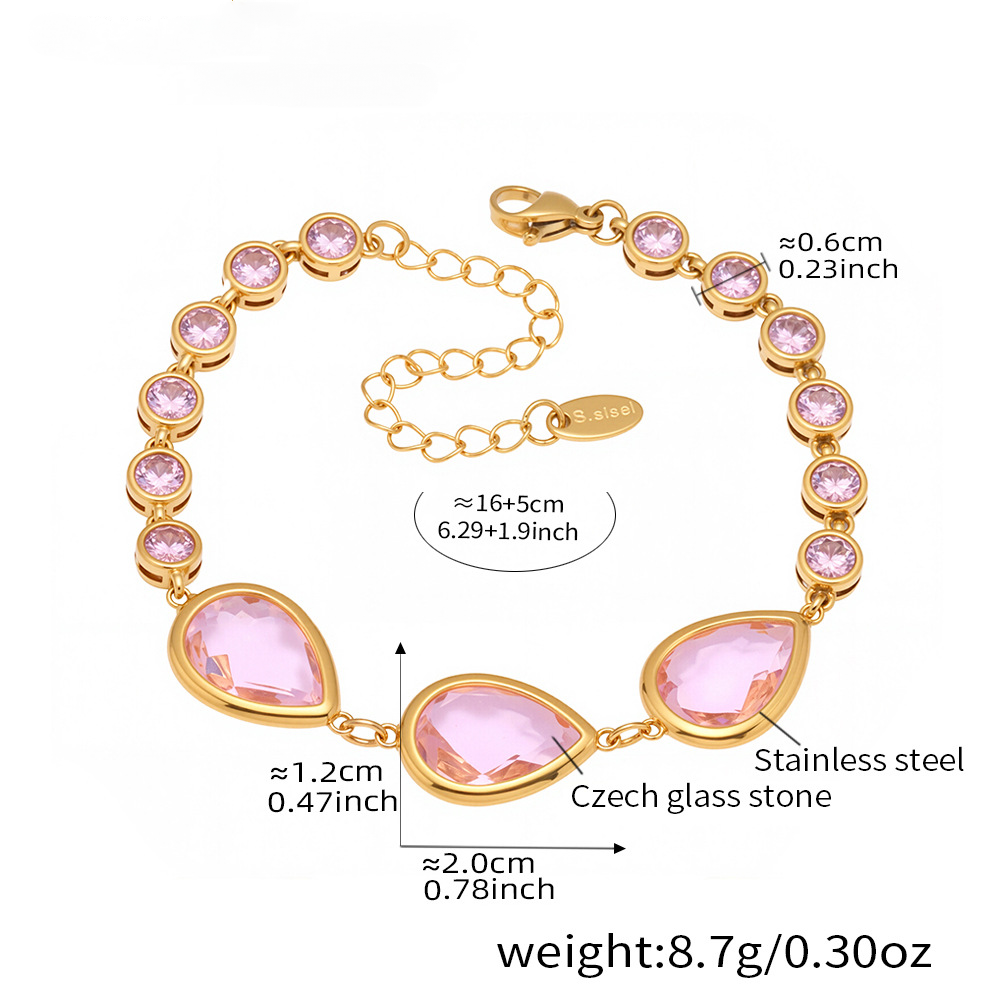 Stainless Steel Droplet Shaped Czech Glass Stone Bracelet