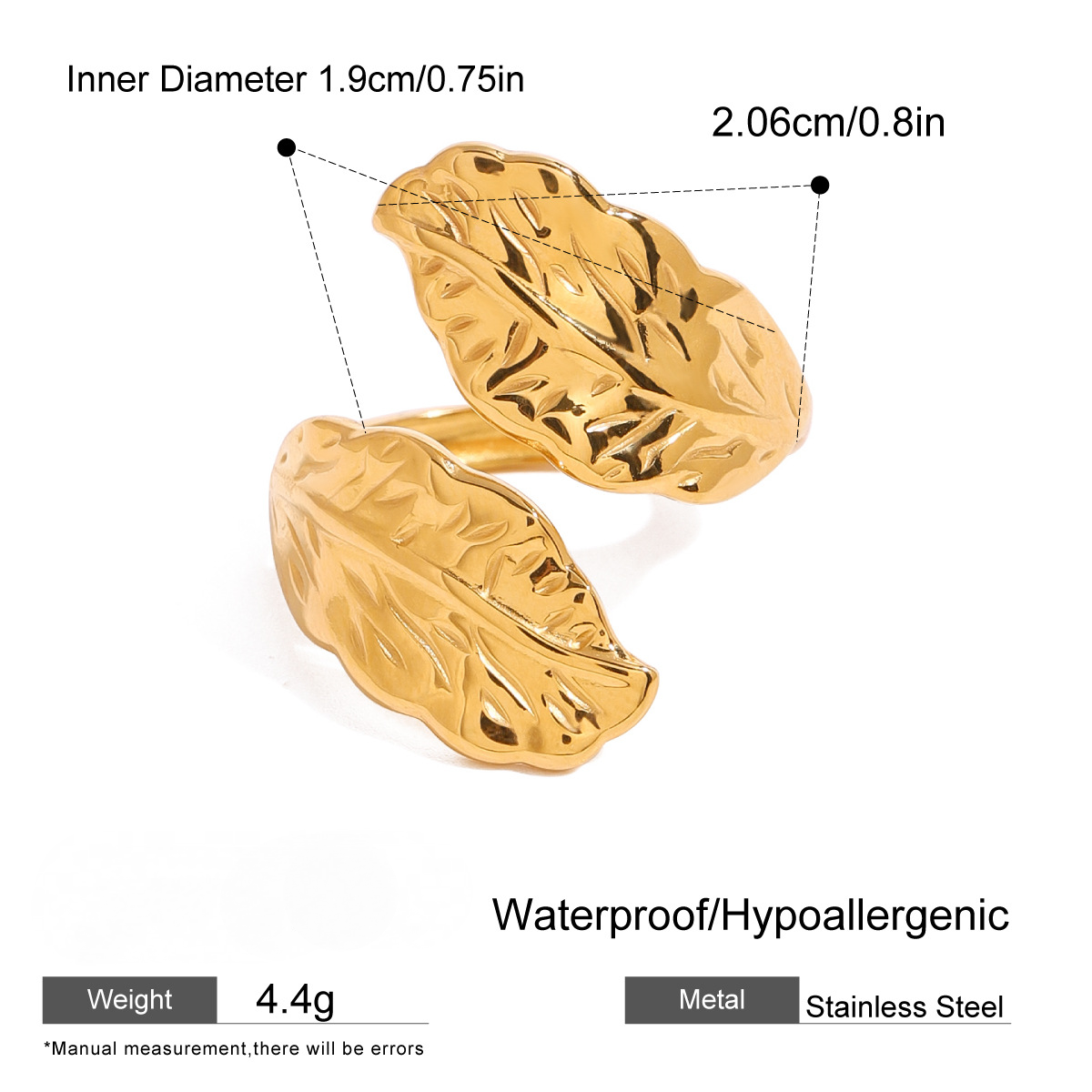 Stainless Steel 18K Gold PVD Leaf Open Ring