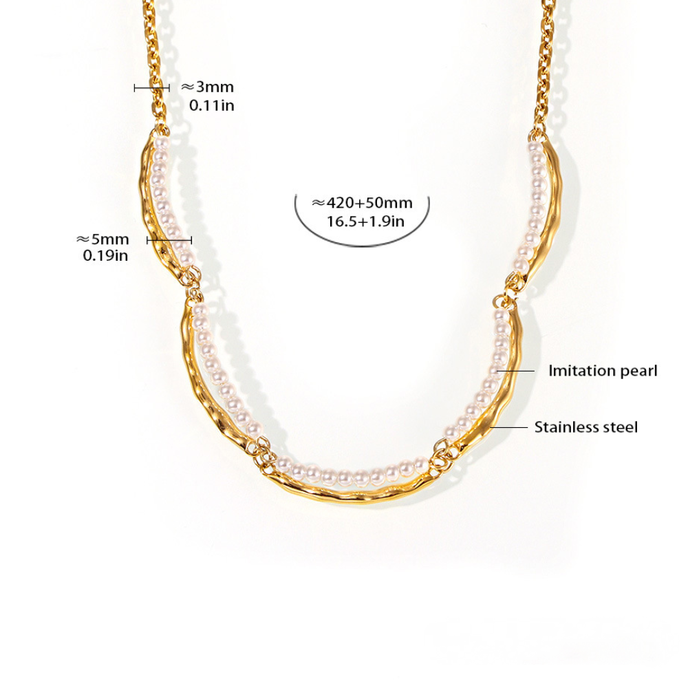 Stainless Steel Beaded Chain Double Necklace Bracelet Jewelry Suit