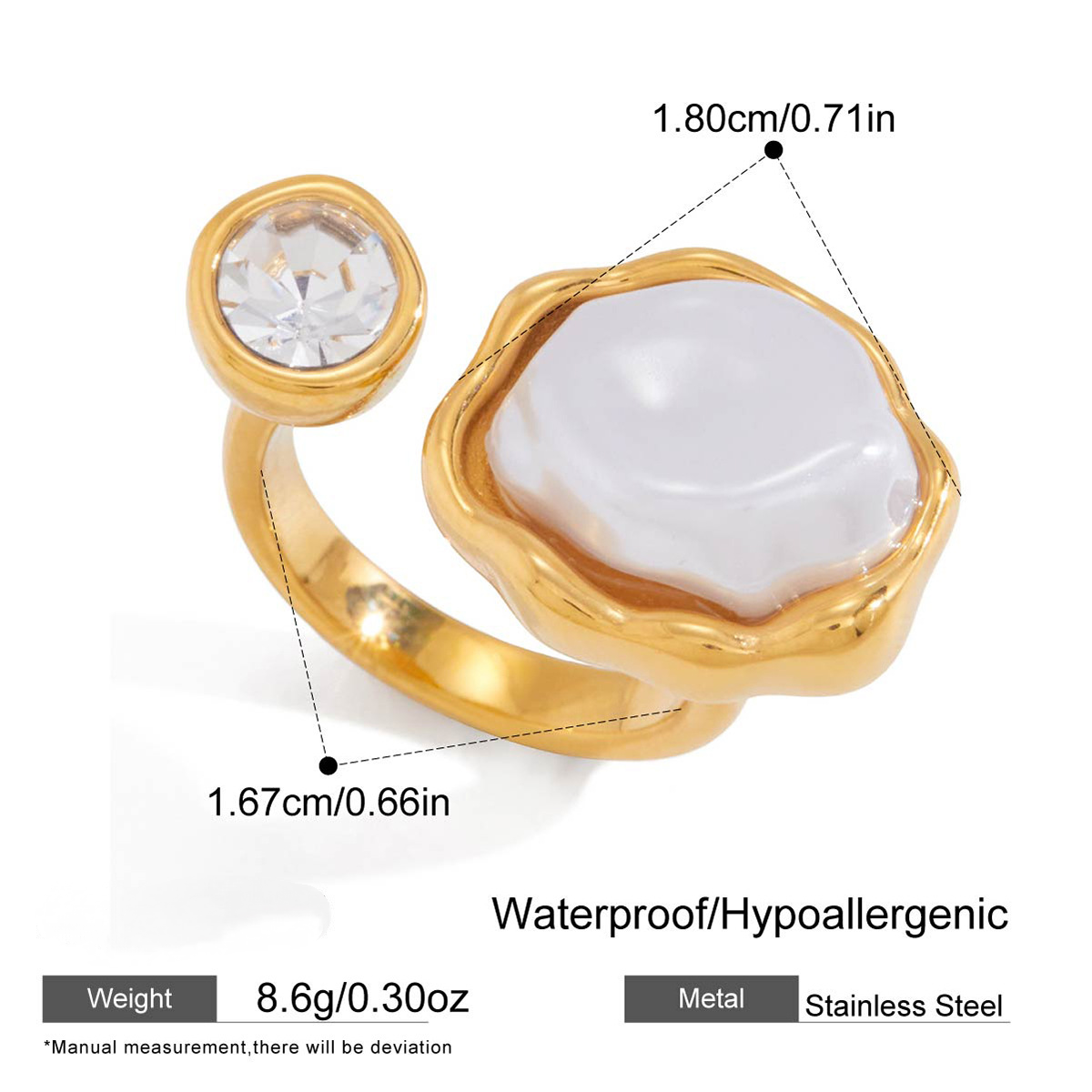 Stainless Steel Resin Pearl Ring