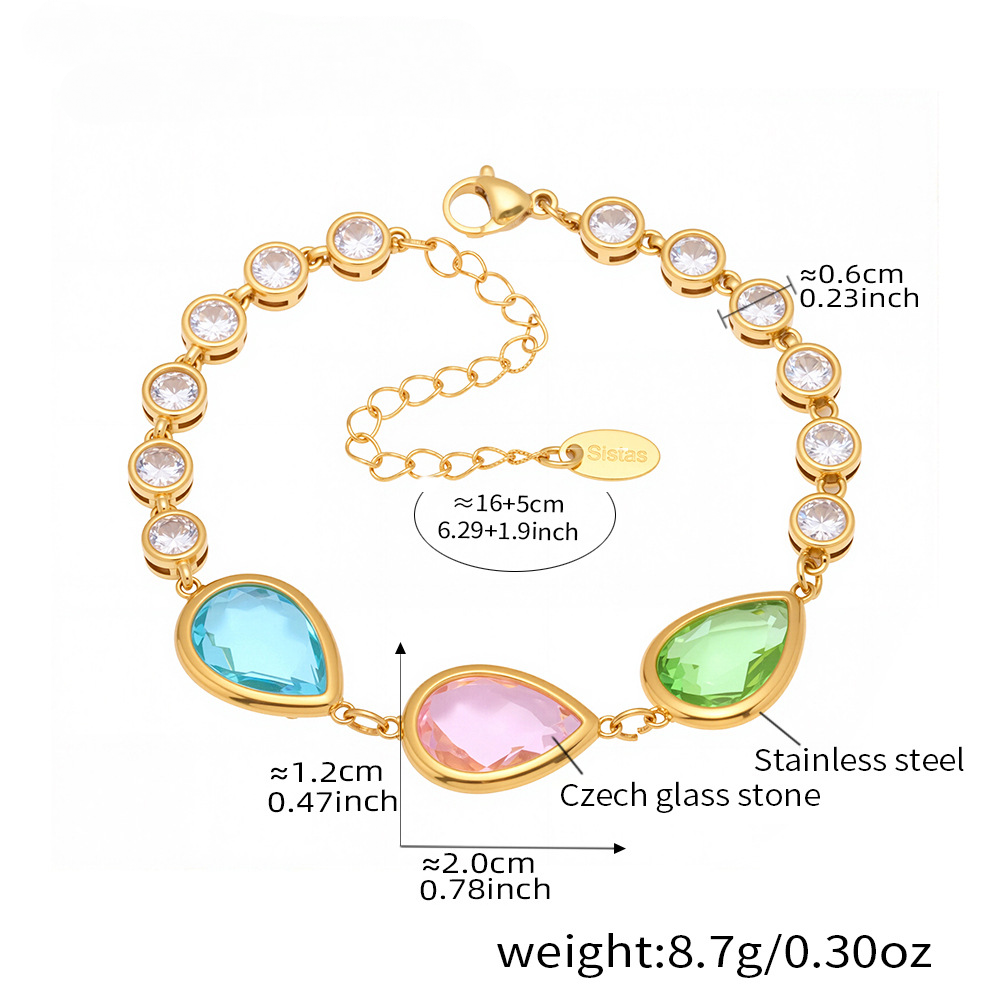 Stainless Steel Droplet Shaped Czech Glass Stone Bracelet