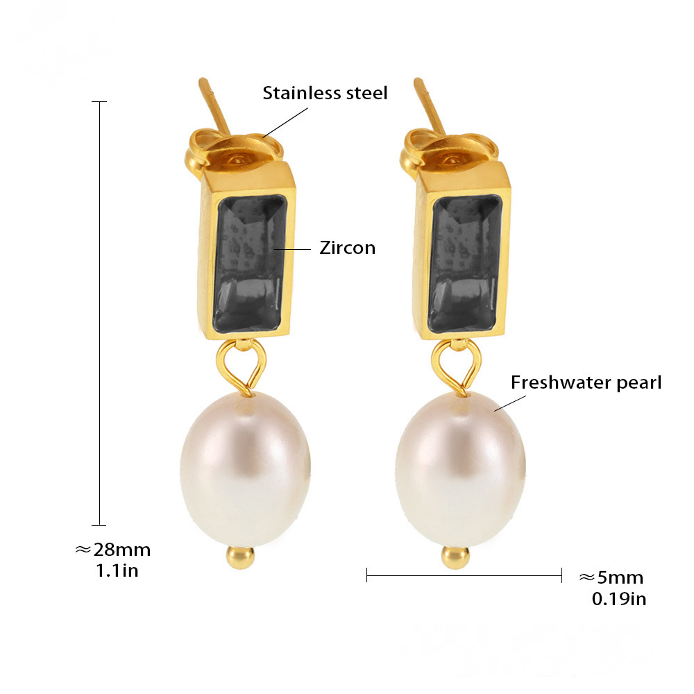 Rectangular Cubic Zirconia Freshwater Pearl Drop Earrings