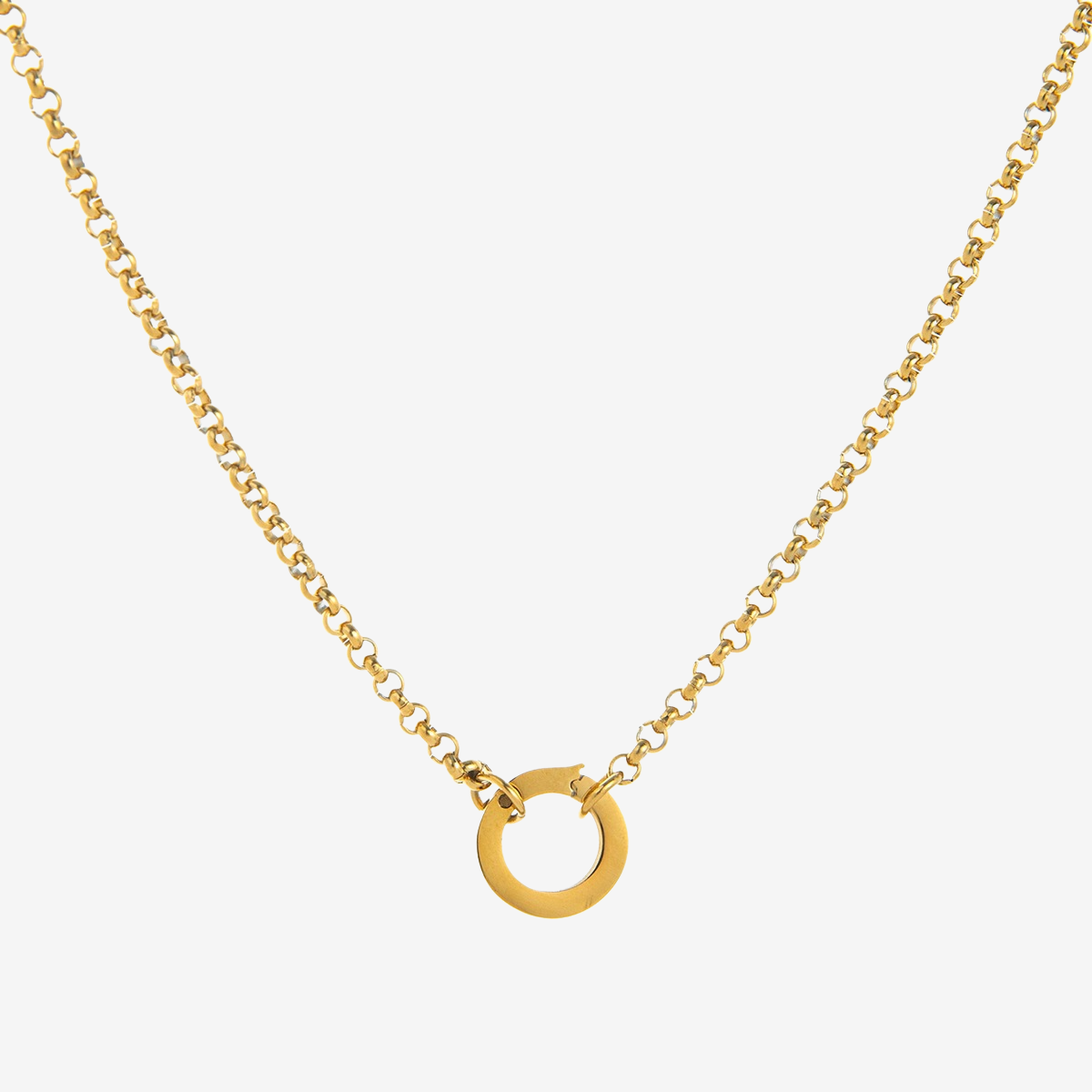 Stainless Steel Role Chain Live Ring Buckle Necklace