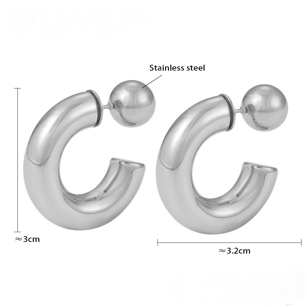 Stainless Steel 18K Gold PVD Hollow Ball Women's Hoop Earrings
