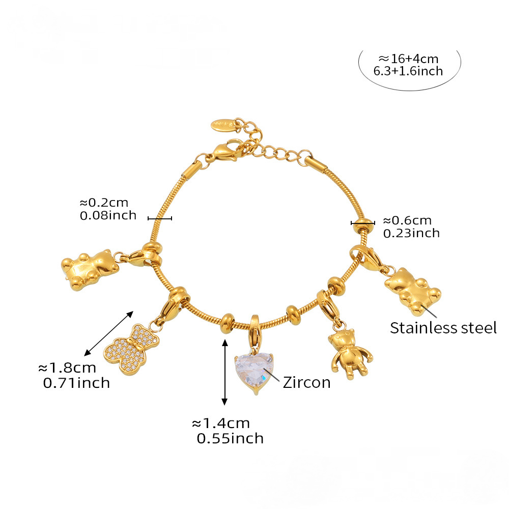 Stainless Steel Bear Charm Bracelet