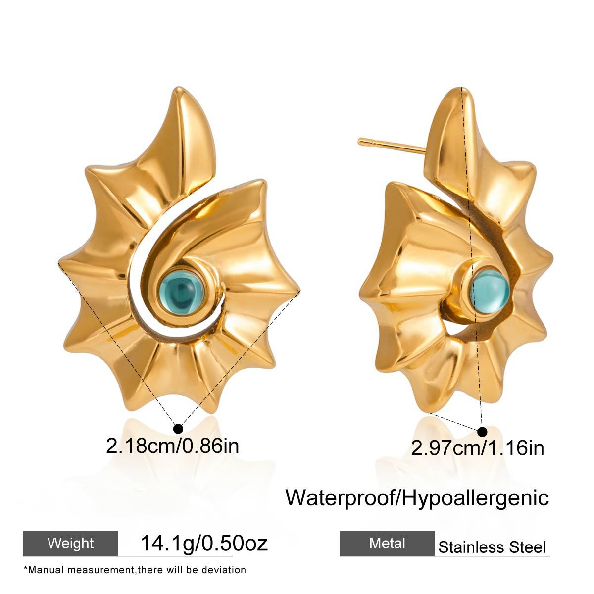 Stainless Steel Blue Rhinestone Conch Earrings Necklace Jewelry Set