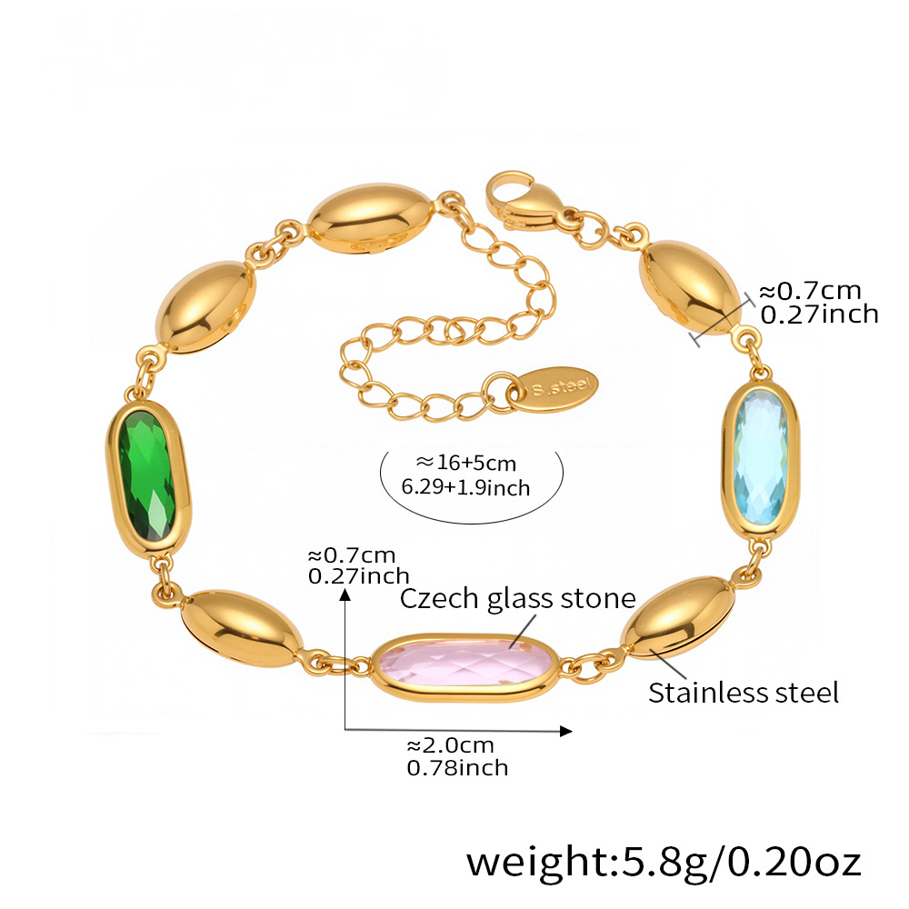 Stainless Steel Oval Cut Czech Glass Stone Bracelet