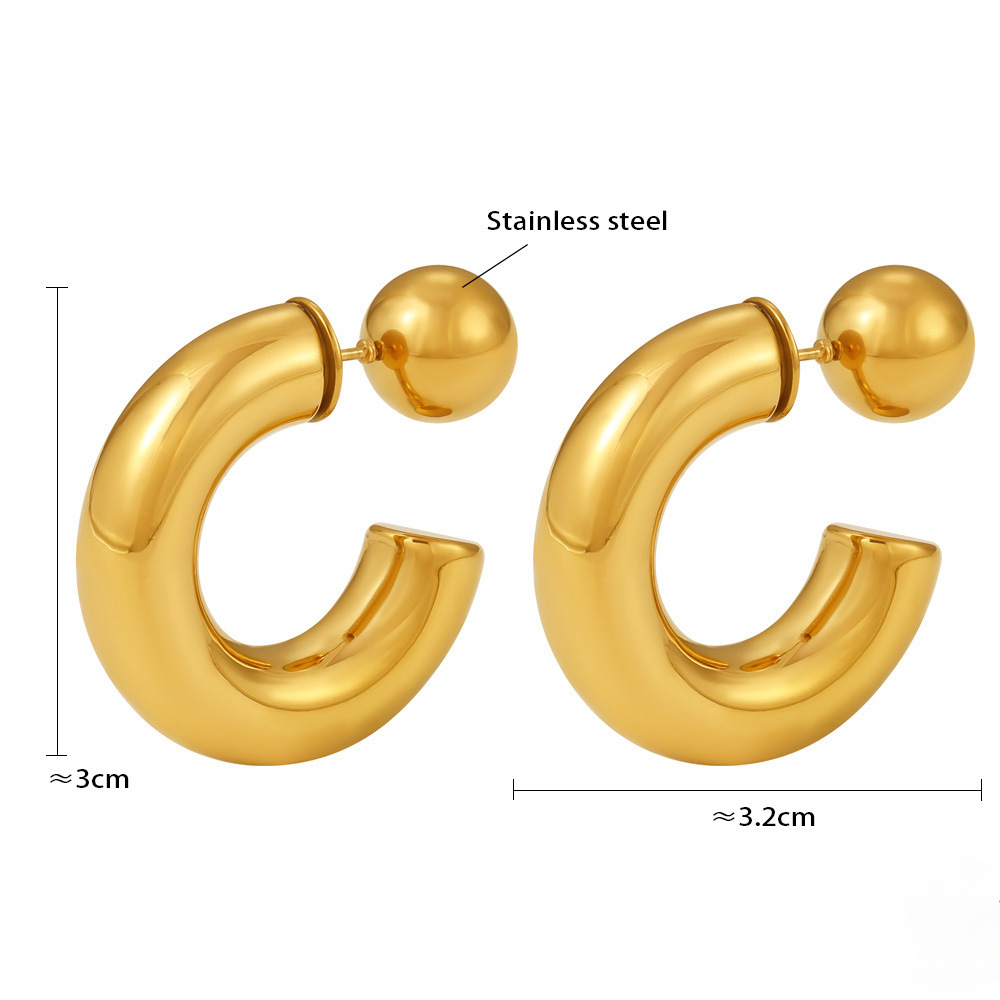 Stainless Steel 18K Gold PVD Hollow Ball Women's Hoop Earrings