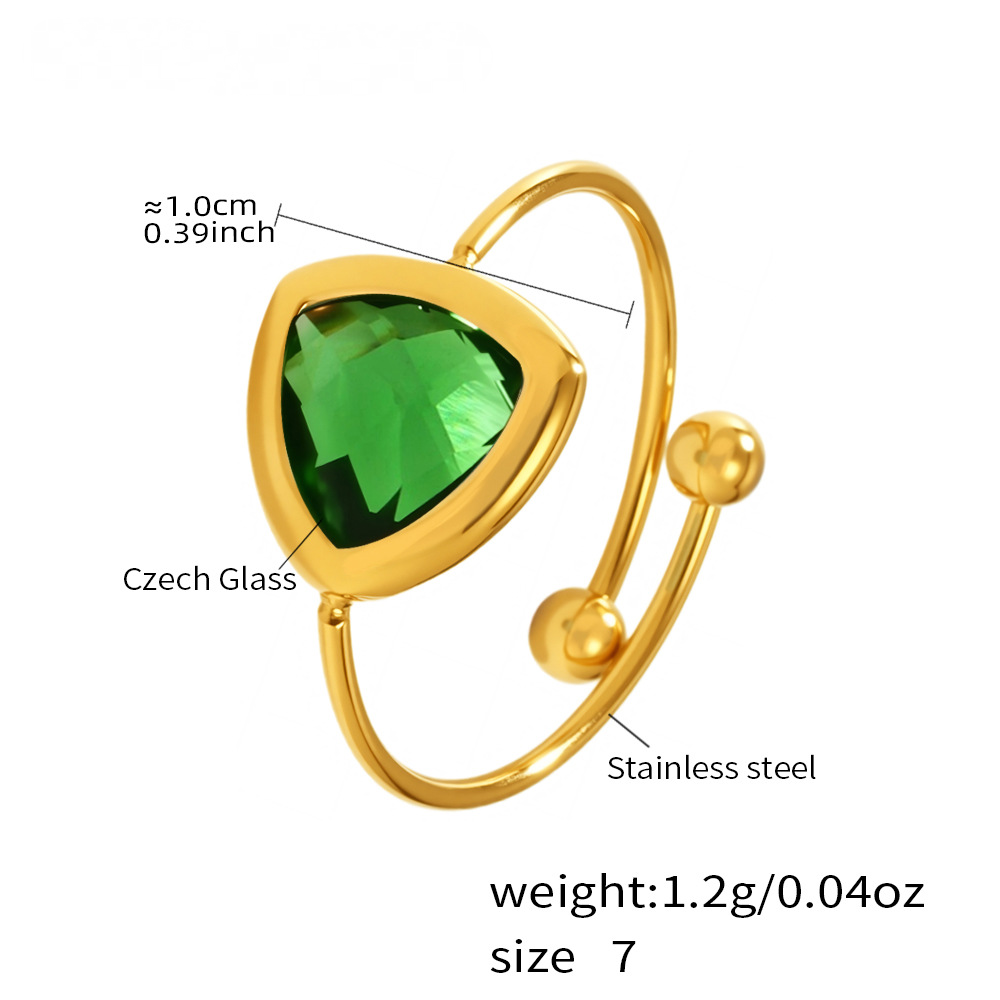 18K Gold PVD Triangular Czech Glass Steel Ball Ring
