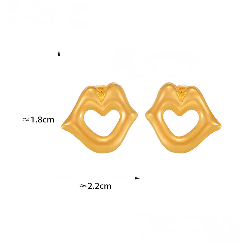 Stainless Steel Heart Shape Hollow Lips Stud Earrings