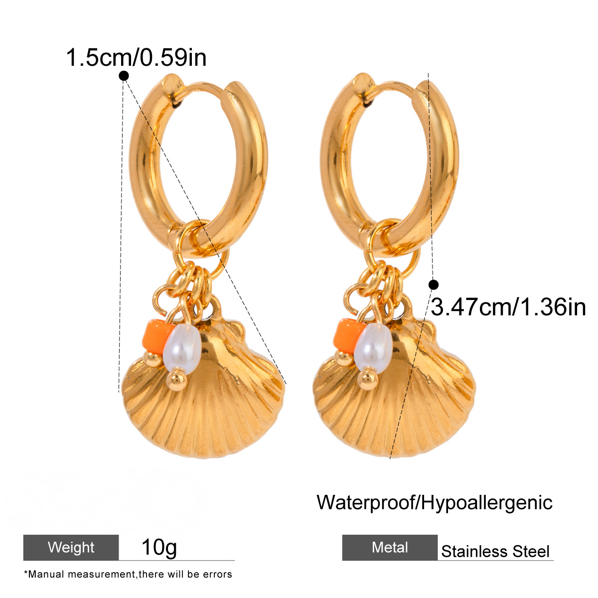 Stainless Steel Ocean Style Ceramic Pearl Huggie Earrings