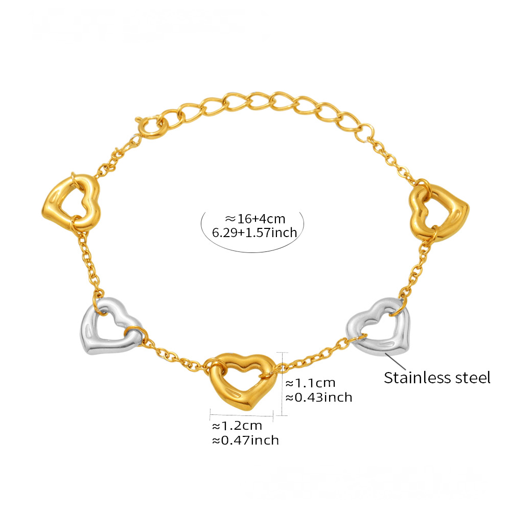 18K Gold PVD Stainless Steel Heart Shape Welded Bracelet