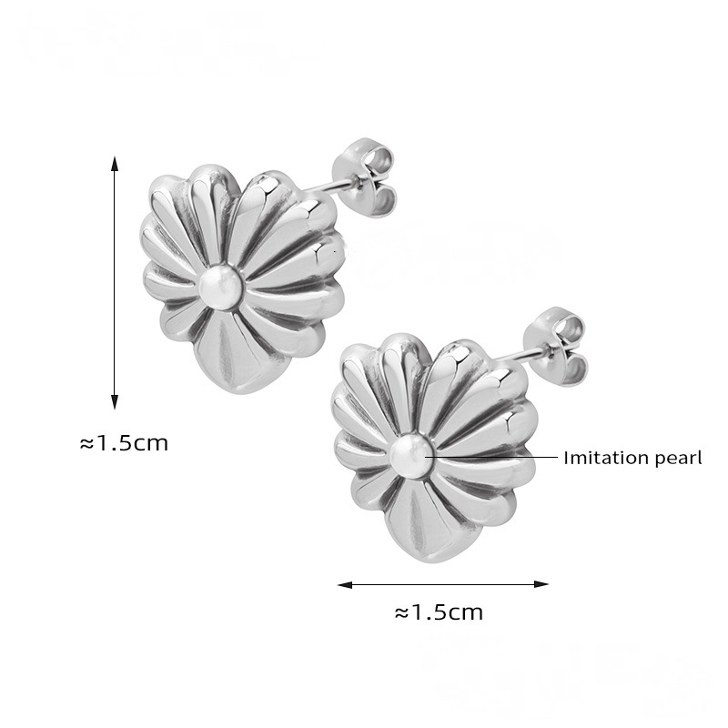 Textured Heart Inlay Imitation Pearl Earrings Necklace Jewelry Suit