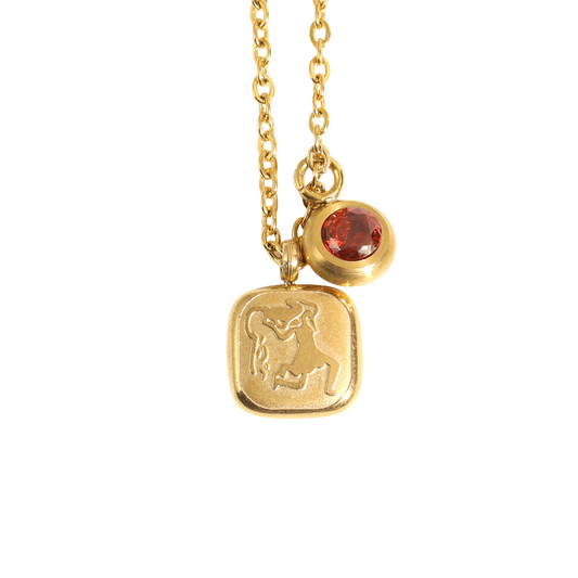 Stainless Steel Square Zodiac Pendant Birthstone Necklace