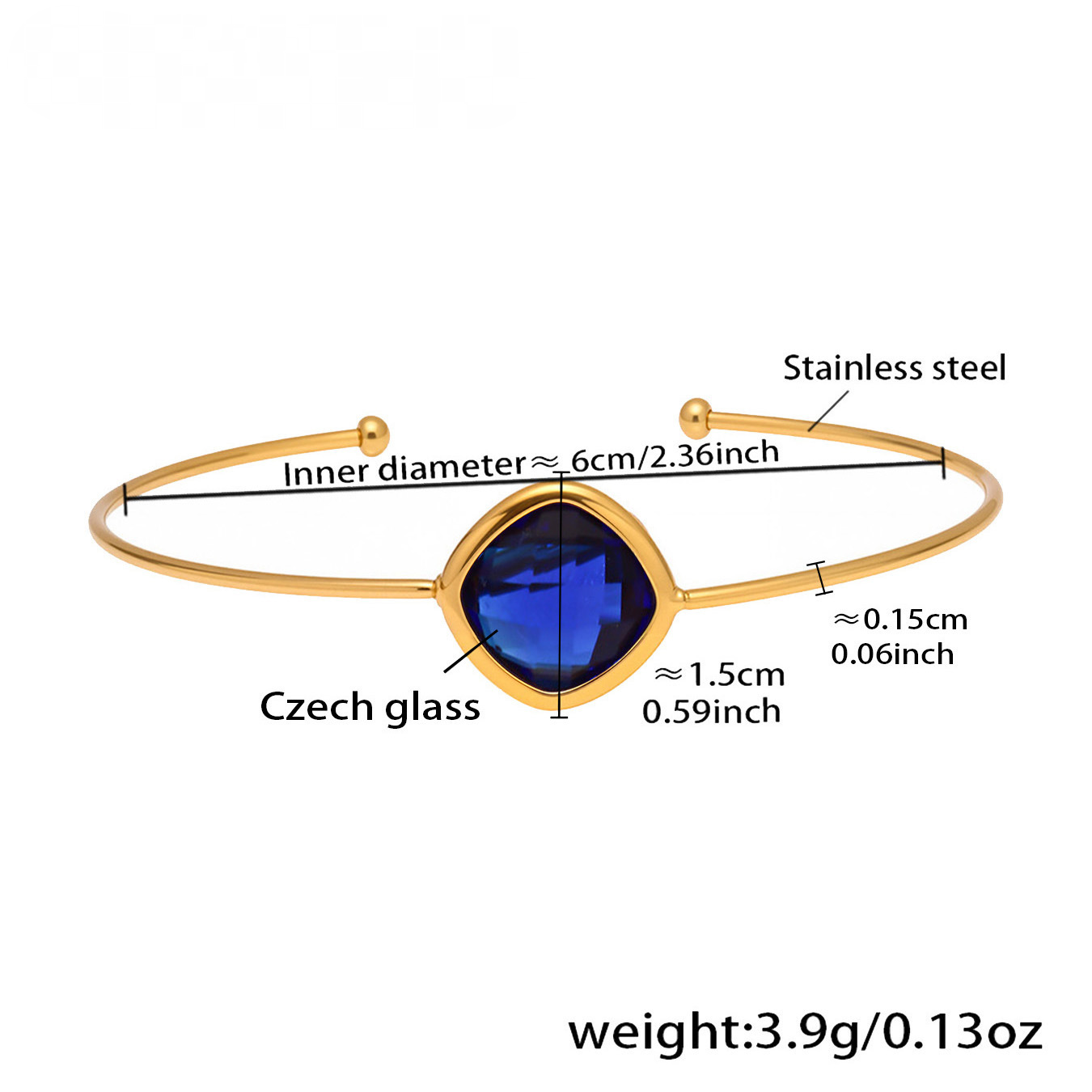 Light Luxury Square Cut Czech Glass Cuff Bracelet
