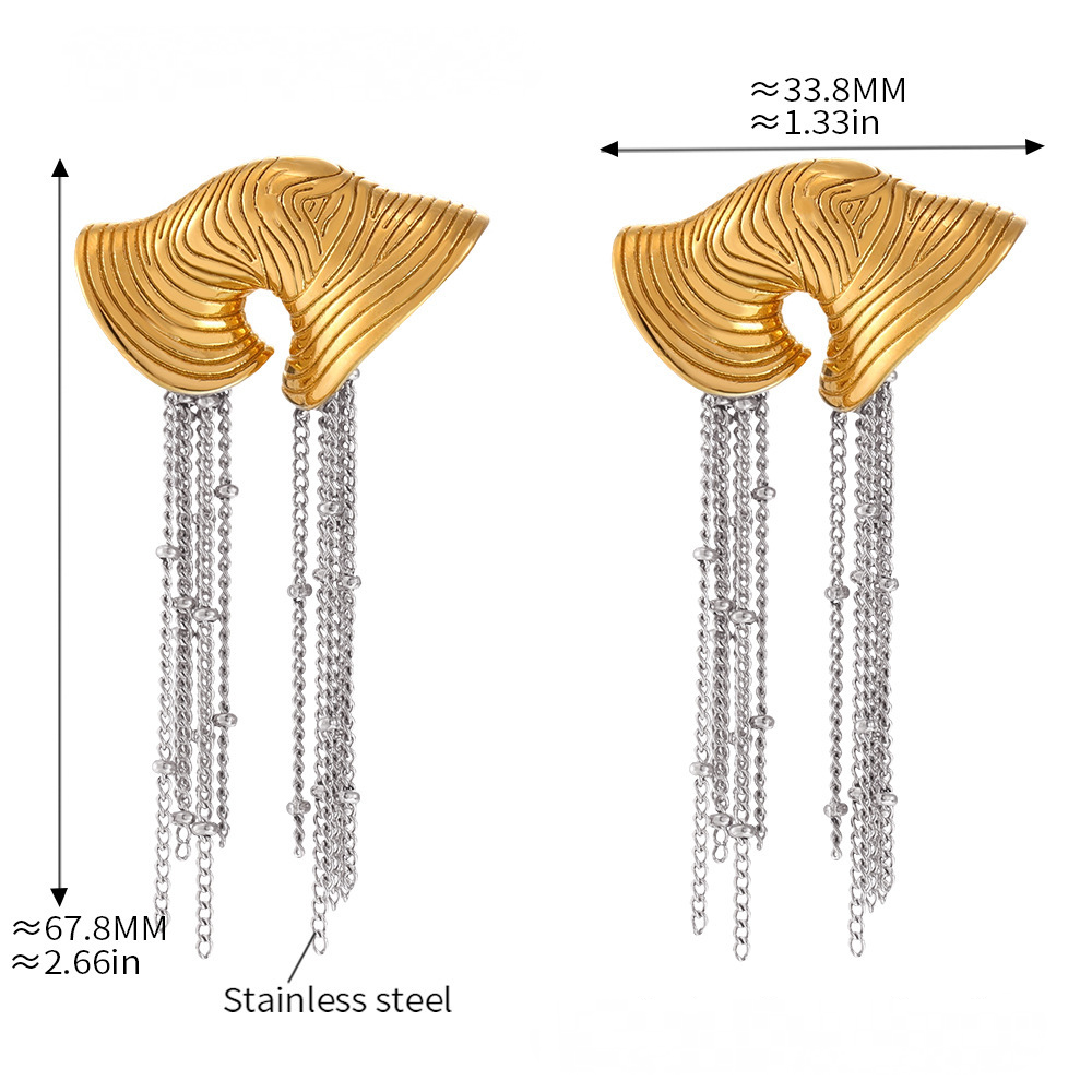 Stainless Steel 18K Gold PVD Conch Tassel Drop Earrings