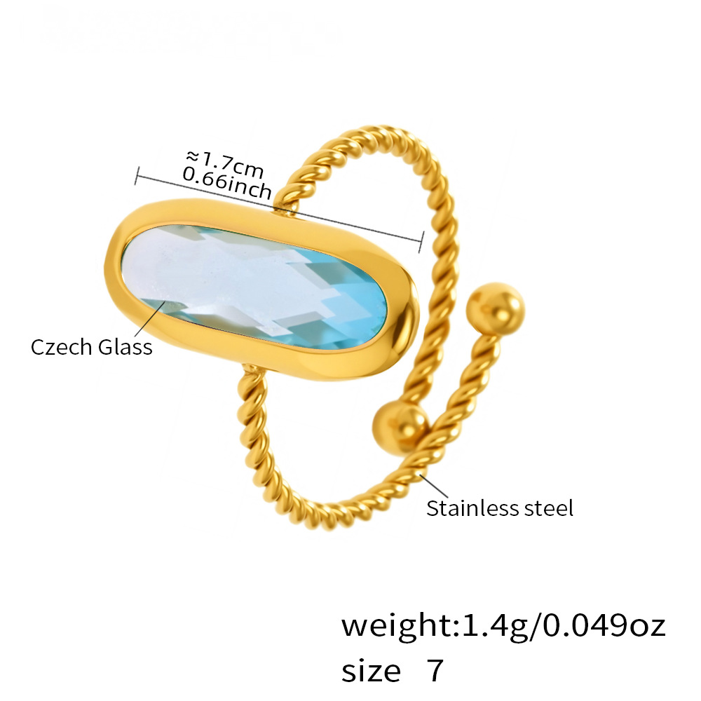 18K Gold PVD Czech Glass Threaded Steel Ball Ring