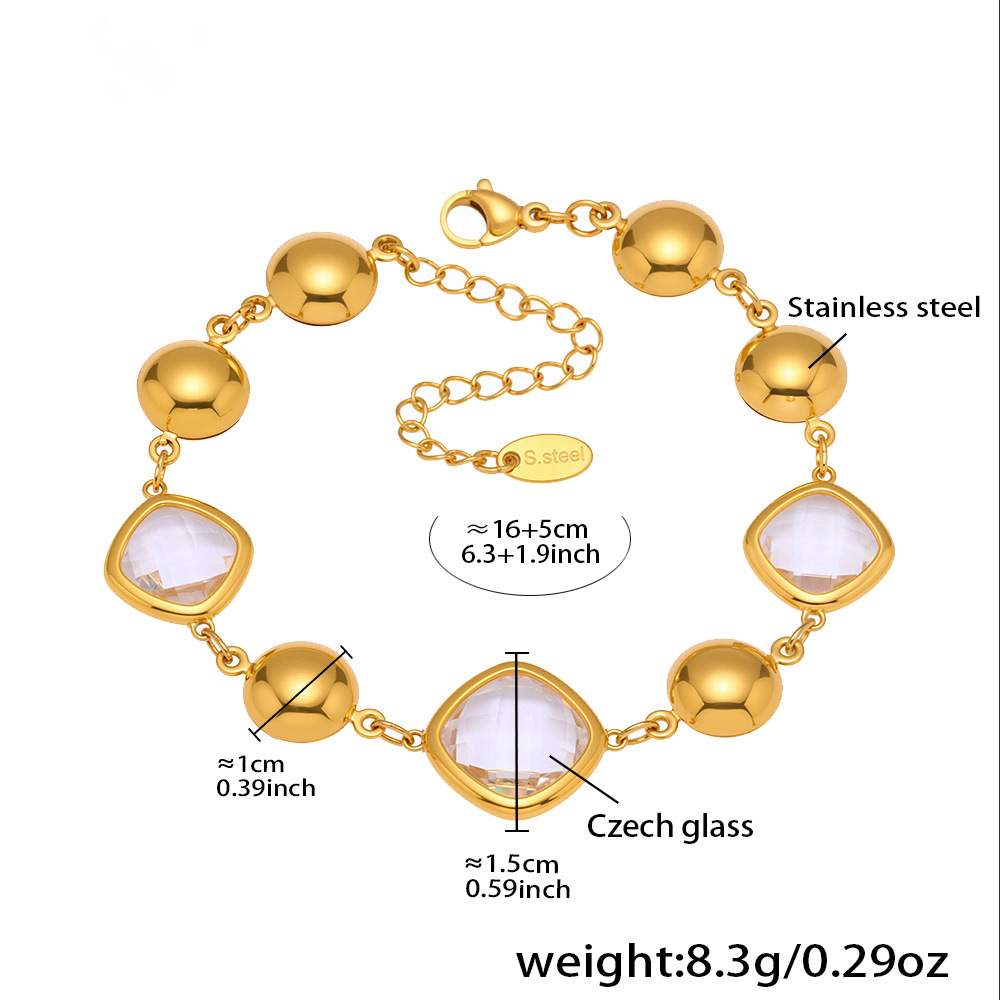 Square Cut Czech Glass Steel Ball Splicing Bracelet