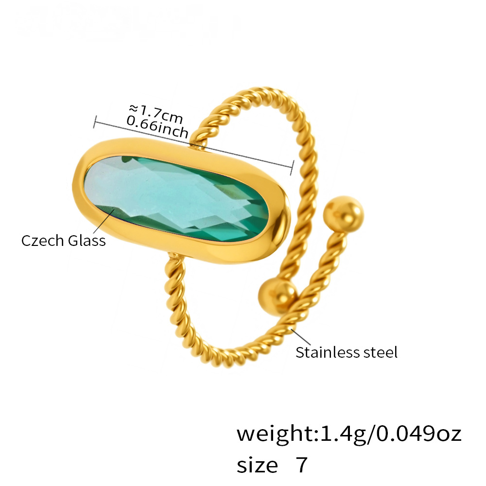 18K Gold PVD Czech Glass Threaded Steel Ball Ring